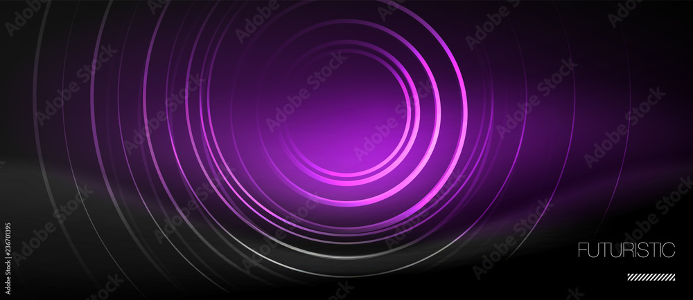 Dark abstract background with glowing neon circles Dark abstract background with glowing neon circles