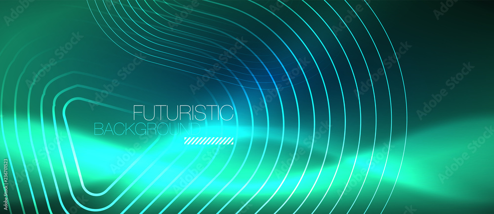 Neon glowing techno lines, hi-tech futuristic abstract background template with geometric shapes Neon glowing techno lines, hi-tech futuristic abstract background template with geometric shapes