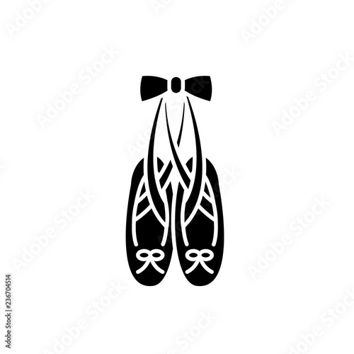 Ballet shoes black icon, concept vector sign on isolated background. Ballet shoes illustration, symbol