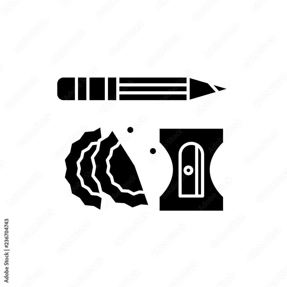 Pencil and sharpener black icon, concept vector sign on isolated ...
