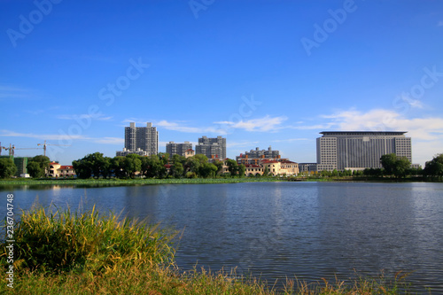 city scenery  buildings stand beside the river