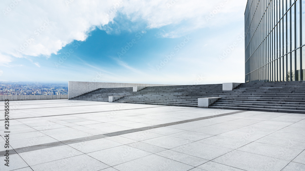 Fototapeta premium Panoramic city skyline and buildings with empty square floor