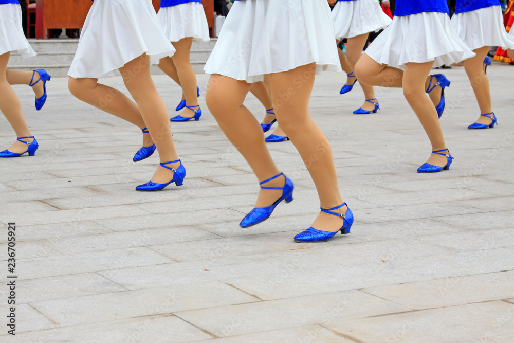 White dress and blue shoes White dress and blue shoes