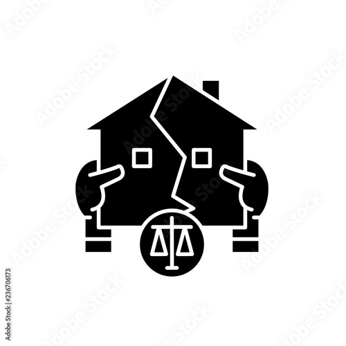 Real estate law black icon, concept vector sign on isolated background. Real estate law illustration, symbol