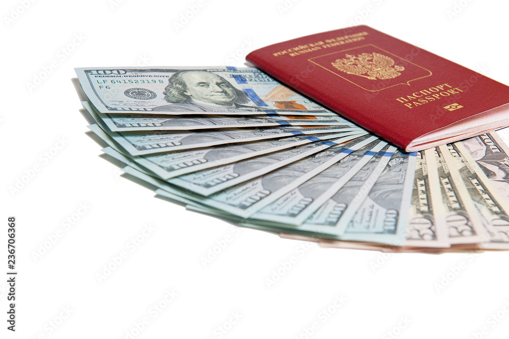 Passport and money. Travel expenses concept uncropped on white background. Money from different countries. Passport and money. Travel expenses concept uncropped on white background. Money from different countries.