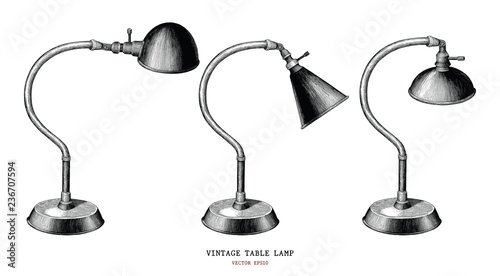 Vintage table lamp collection hand draw vintage engraving antique style isolated on white background