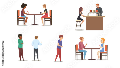 Restaurant or Bar Multinational Clients Vector Set