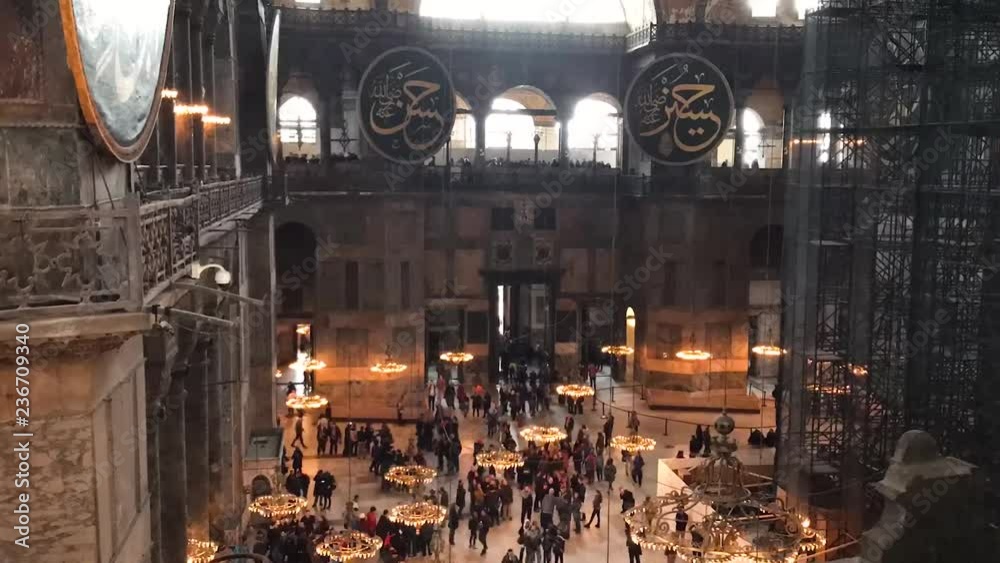 Timelapse of tourists in Hagia Sophia Istanbul Turkey.