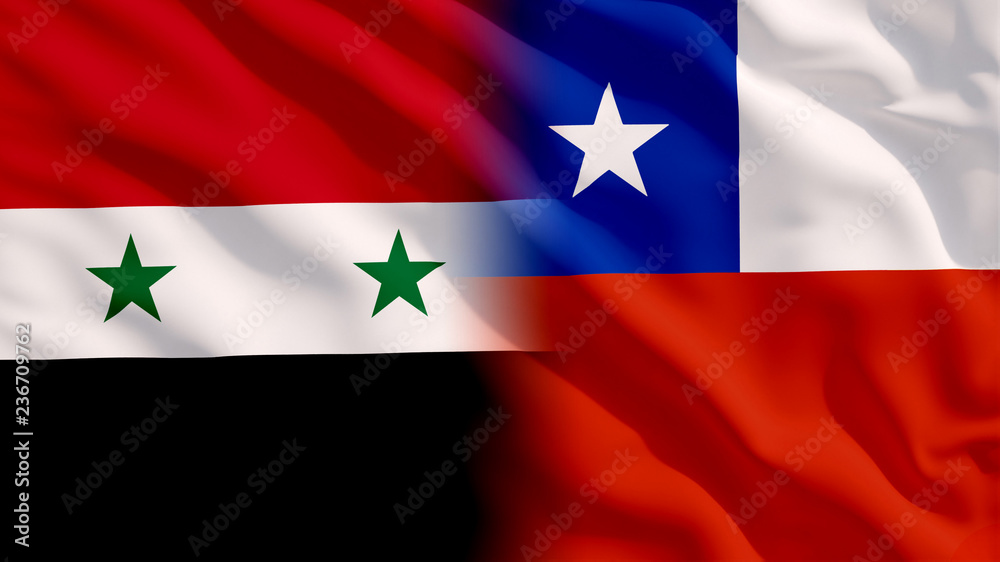 Waving Syria and Chile Flags Waving Syria and Chile Flags