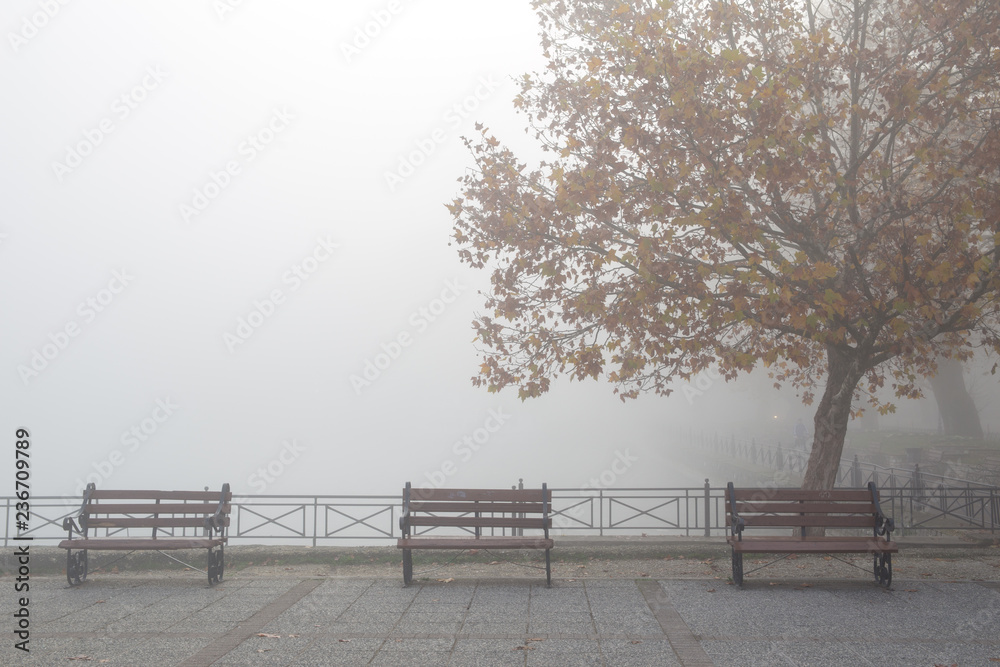 fog foggy wheather in Ioannina city greece