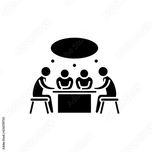 Small business meeting black icon, concept vector sign on isolated background. Small business meeting illustration, symbol