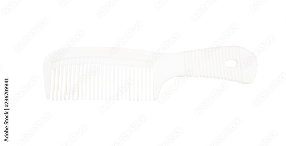 Close up white woman hair comb in horizontal isolated on white background with clipping path Close up white woman hair comb in horizontal isolated on white background with clipping path