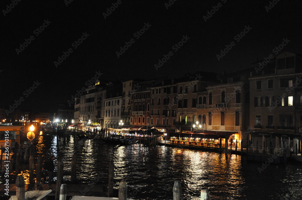 Venice Italy Canal Lit Up At Night