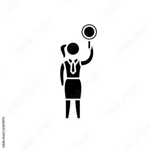 Women's issue black icon, concept vector sign on isolated background. Women's issue illustration, symbol