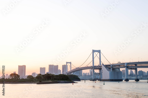 View of Rainbow bridge at sumida river sunset viewpoint ,tokyo
