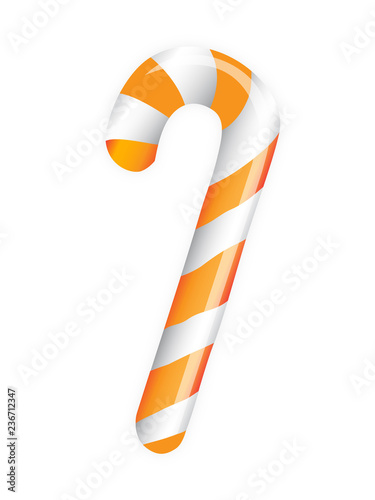 Orange candy cane on white