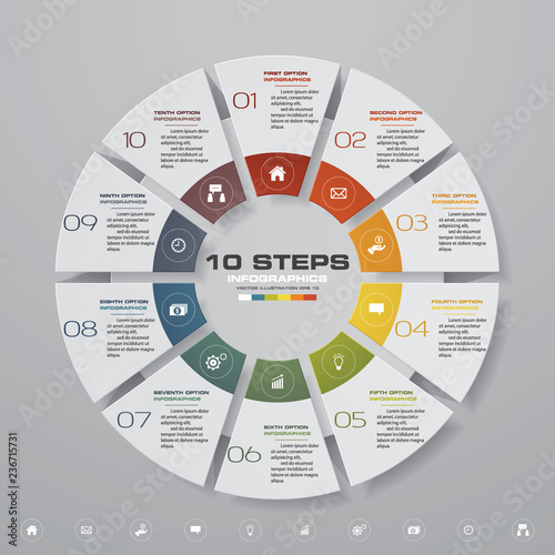 10 steps cycle chart infographics elements. EPS 10.	