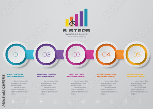 5 steps Timeline infographic element. 5 steps infographic, vector banner can be used for workflow layout, diagram,presentation, education or any number option. EPS10.