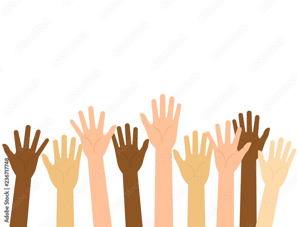 Vector illustration raised hands isolated on white background