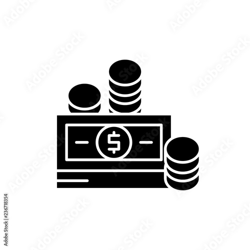 Financial contributions black icon, concept vector sign on isolated background. Financial contributions illustration, symbol