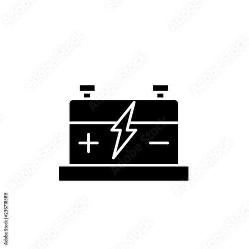 Car battery black icon, concept vector sign on isolated background. Car battery illustration, symbol