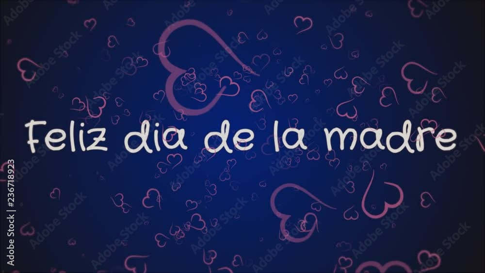 Animation Feliz dia de la madre, Happy Mother's day in spanish language, greeting card, falling hearts, black background