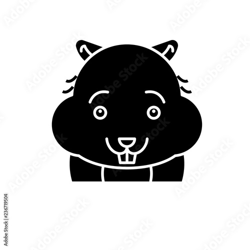 Cute hamster black icon, concept vector sign on isolated background. Cute hamster illustration, symbol
