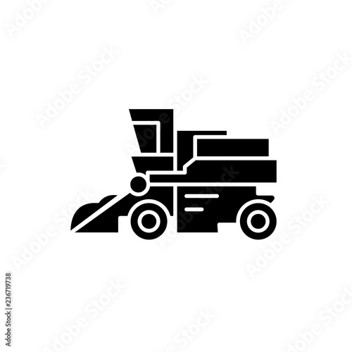 Combine harvester black icon, concept vector sign on isolated background. Combine harvester illustration, symbol