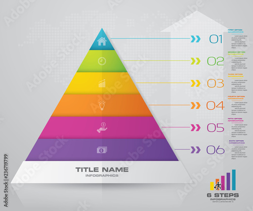 6 steps pyramid with free space for text on each level. infographics, presentations or advertising. EPS10.	
