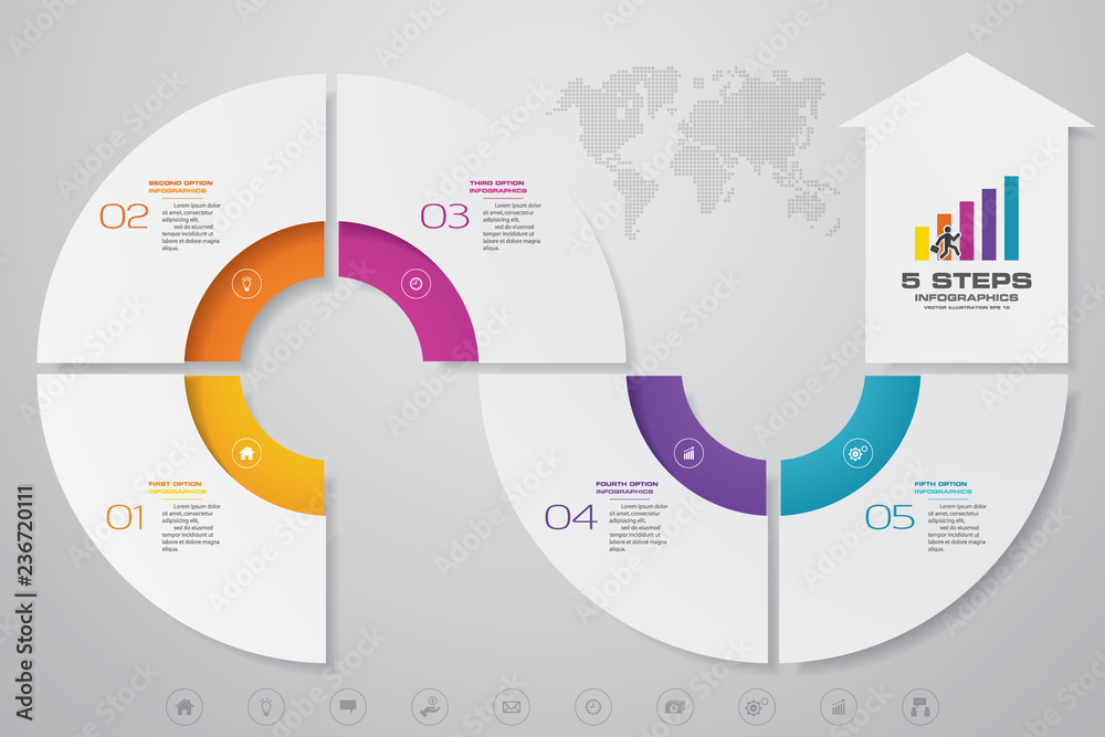 5 steps arrow infographics chart design element. For data presentation ...