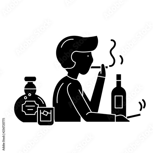 Bad habits black icon, concept vector sign on isolated background. Bad habits illustration, symbol