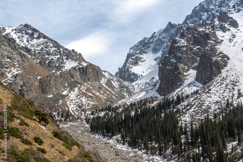 Fototapeta premium Scenic landscape in Ala Archa national park in Tian Shan mountain range, Kyrgyzstan