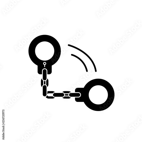 Handcuffs black icon, concept vector sign on isolated background. Handcuffs illustration, symbol