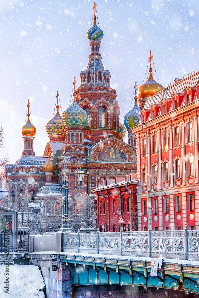 Church of the Saviour on Spilled Blood in St. Petersburg in a cold winter morning