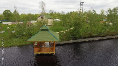 Aerial view of gazeb on the river photo