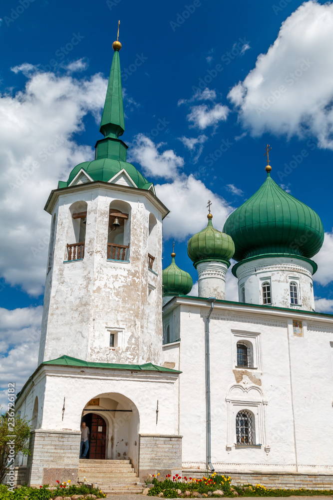 Old traditional Russian church in Staraya Ladoga town, Russia