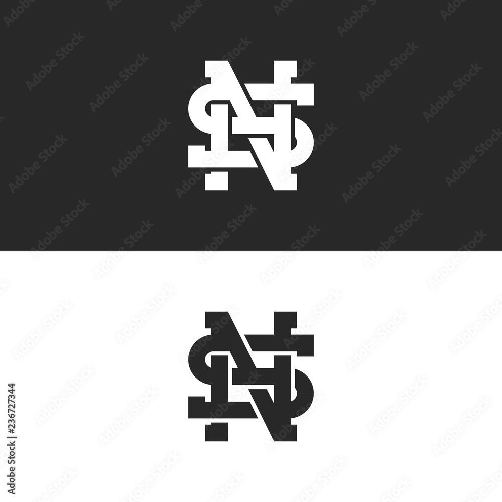 Obraz premium Combination SN or NS logo letters hipster monogram, overlapping weaving symbols S, N and H initials together, creative idea wedding emblem mockup
