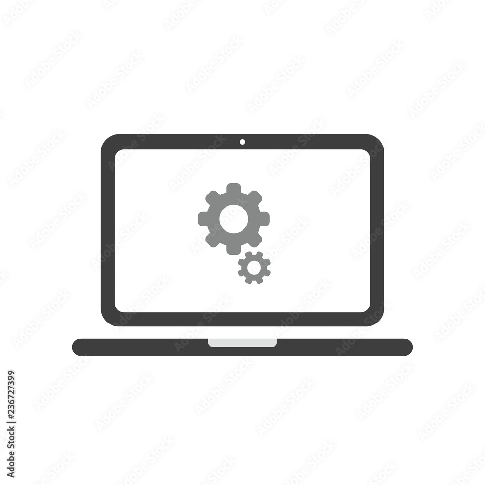 Vector icon concept of gears inside laptop computer
