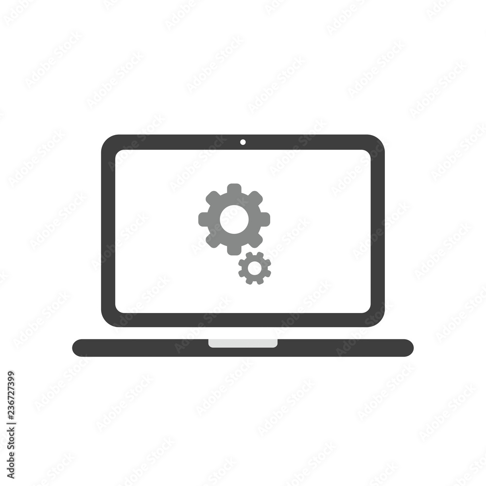 Vector icon concept of gears inside laptop computer Vector icon concept of gears inside laptop computer