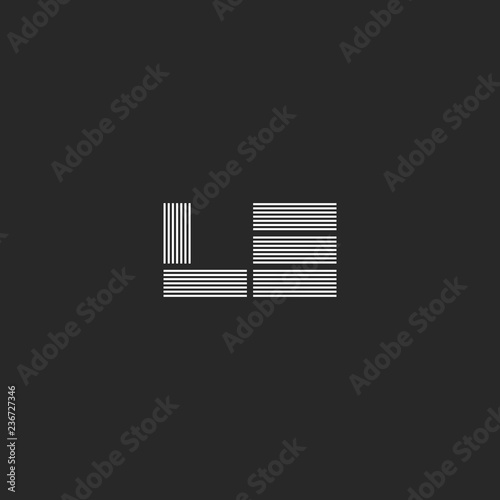 Weaving linear two letters L and E logo monogram, initials LE or EL mark together parallel lines blocks geometric shape