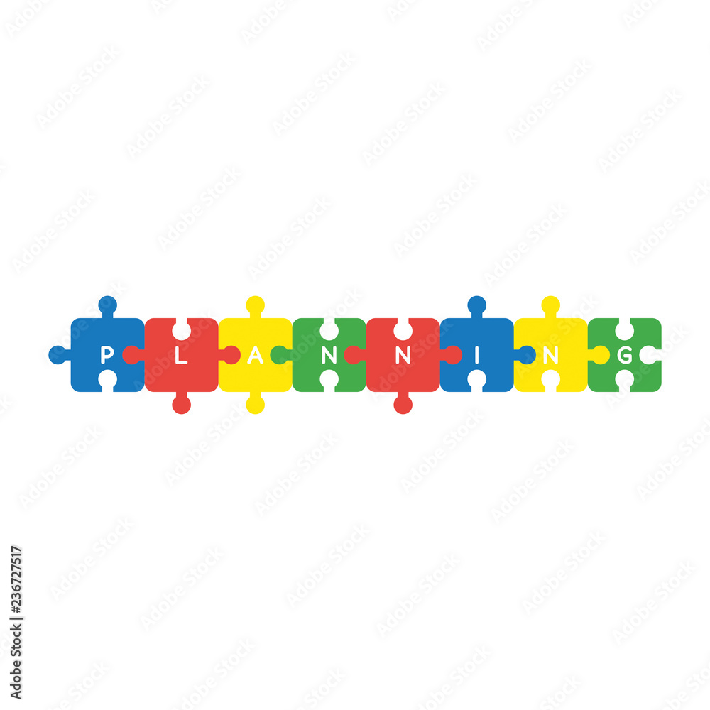 Vector icon concept of eight pieces planning jigsaw puzzle pieces connected Vector icon concept of eight pieces planning jigsaw puzzle pieces connected