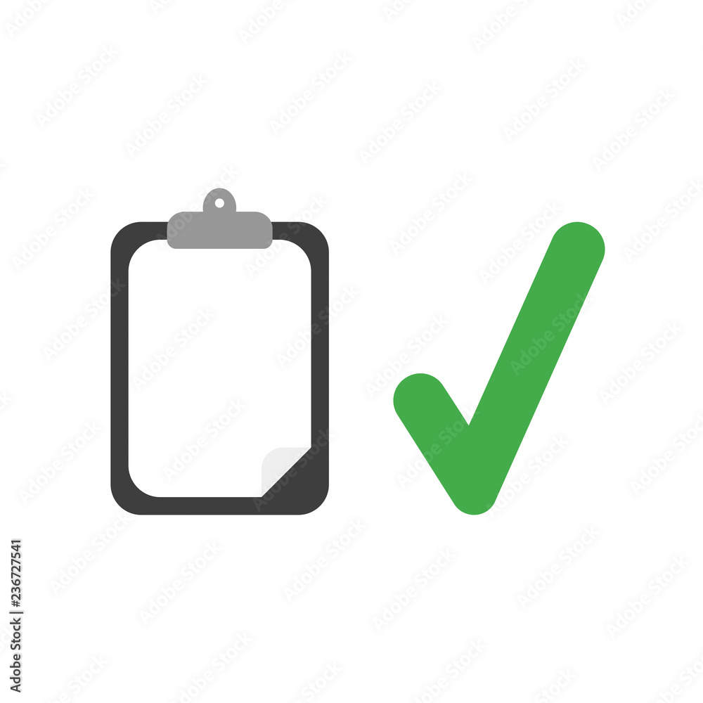 Vector icon concept of clipboard with blank paper and check mark