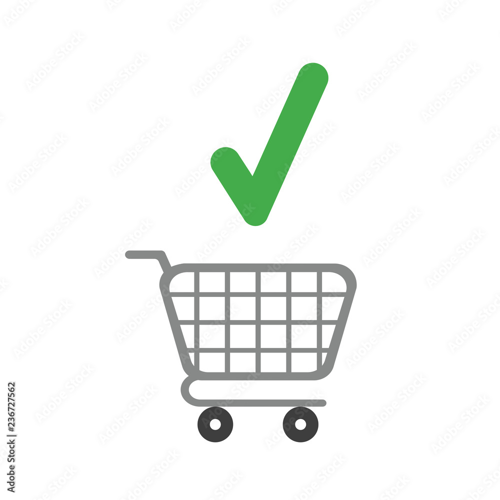 Vector icon concept of shopping cart with check mark Vector icon concept of shopping cart with check mark