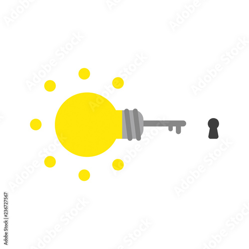Vector icon concept of glowing light bulb key with keyhole