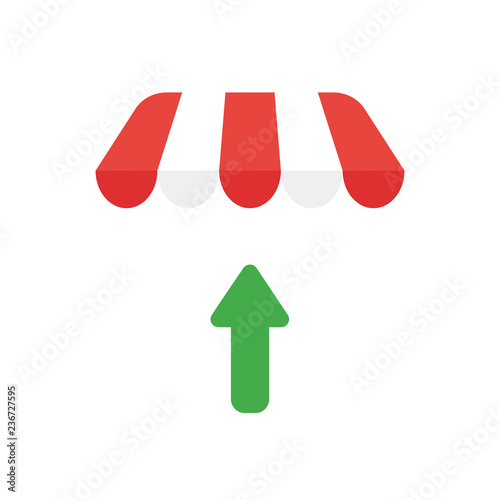 Vector icon concept of arrow moving up under shop store awning