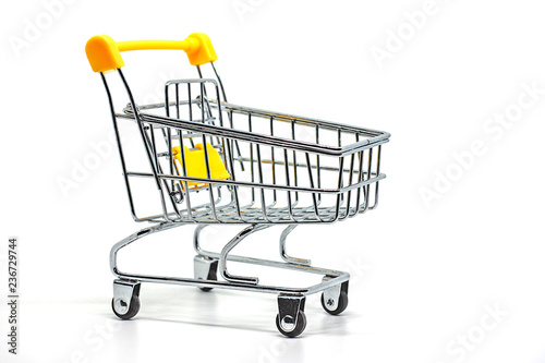 Shopping cart or trolley on white color background for carrying loads