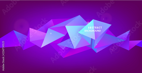Vector abstract geometric 3d facet shape, horizontal banner, background, wallpaper.