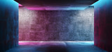 Modern Futuristic Sci Fi Concept Club Background Grunge Concrete Empty Dark Room With Neon Glowing Purple And Blue Pink Neon Lights 3D Rendering