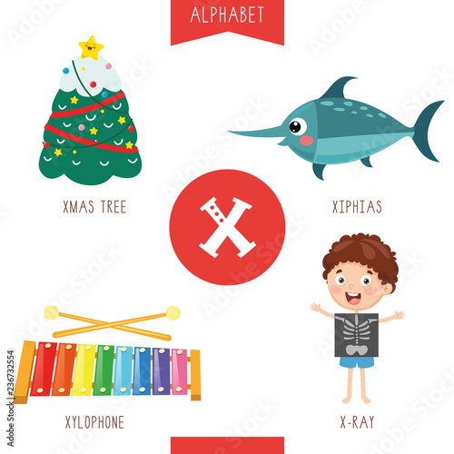 Vector Illustration Of Alphabet Letter X And Pictures