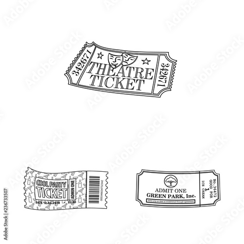 Vector illustration of ticket and admission sign. Set of ticket and event stock symbol for web.